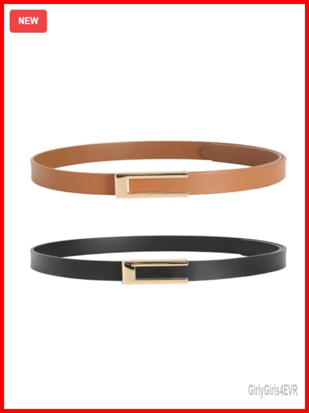 Genuine Leather Skinny Waist Belt with Gold Buckle for Dresses Jeans